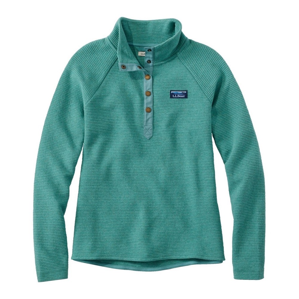 LL Bean Women's Lakewashed Double-Knit Quarter-Snap Dusty Teal Large Petite